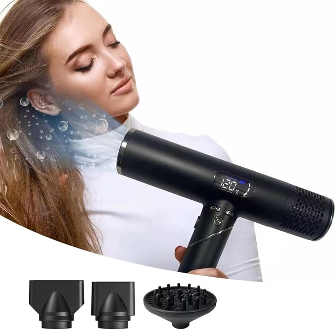Dual Voltage Travel Hair Dryer with Magnetic Diffuser - 1600W High-Speed lonic Blow Dryer for Women, Automatic Dual Voltage 110V-240V, Lightweight & Compact, Foldable, Heat Control, (Black)