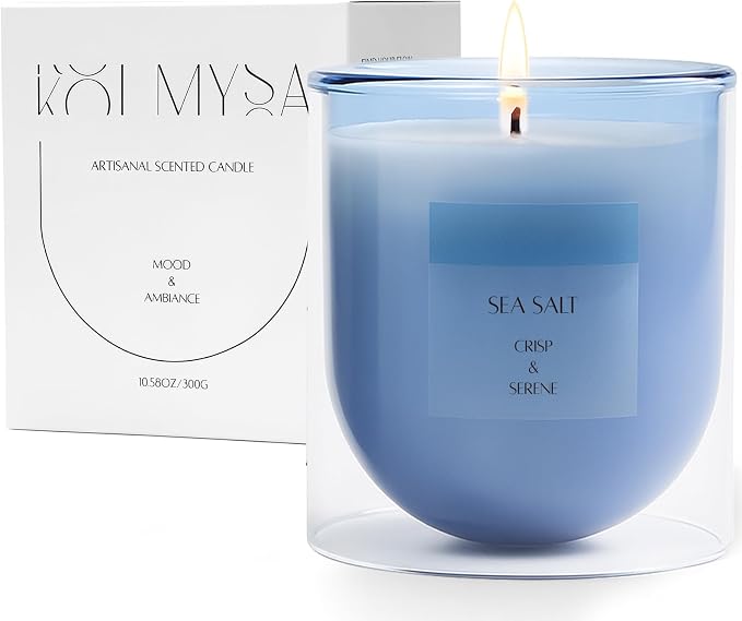 Aromatherapy Candle Gifts for Women Men Friends, Ocean Scented Blue Jar Soy Wax Non-Toxic Candles for Home, Living Room, Bedroom, Relaxation,10.5oz/50H, Medium Jar