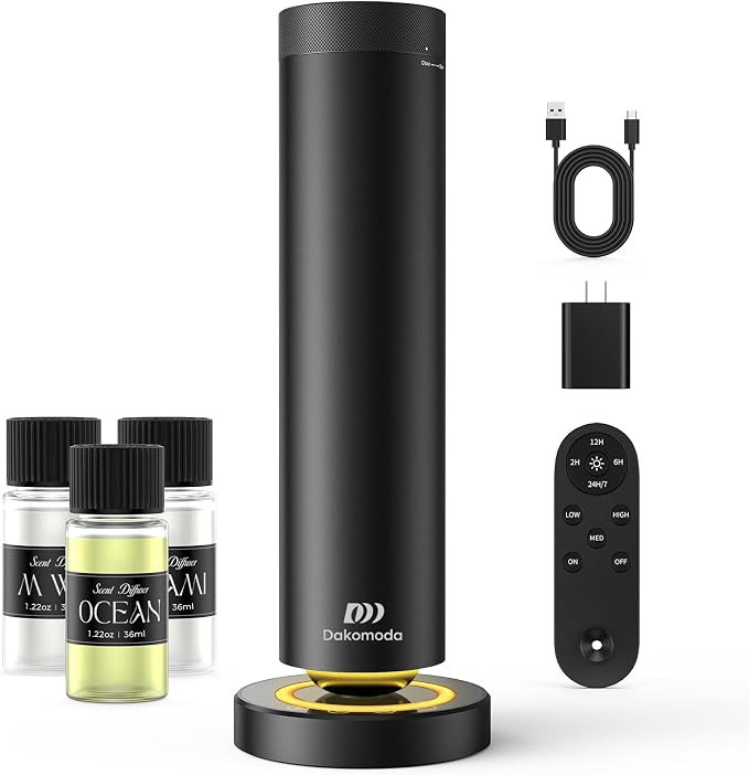 Waterless Scent Diffuser Kit with Lights -Max 2000 Sq Ft Coverage, Essential Oil Diffuser for Home,Hotels,Offices,Spas,Aromatherapy Diffuser Large Room, Included 108ml Scent Oils, Black, 10.6In