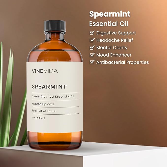 VINEVIDA Spearmint Essential Oil - 16 oz - Undiluted - DIY Candle Scents - Bulk for Soap Making & Skin Safe