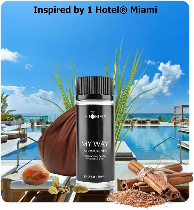 AROMELY My Way Diffuser Oil Blend | Luxury Home Fragrance Oil for Diffusers | Inspired by 1 Hotel | Signature Scent with Notes of Leather, Cardamom, Lemon, Cedarwood, Iris & Amber | 50ml