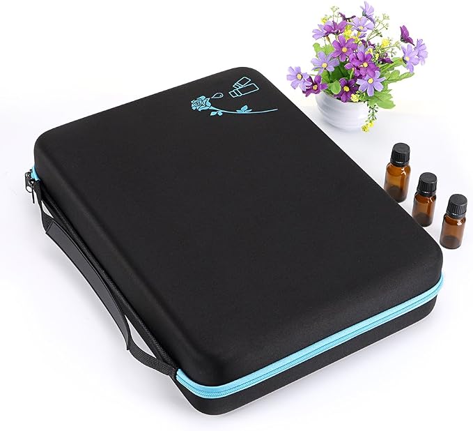 Hipiwe 108 Essential Oils Carrying Case Holds 5ml, 10ml, 15ml Bottles Hard Shell Exterior EVA Essential Oils Storage Organzier Bag with Foam Insert and Carrying Handle