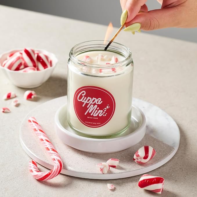 Peppermint Candle, Christmas 9oz Jar, Holiday Home Accent, Candy Cane Aroma, Fresh Winter Scent, Seasonal Gift Candle for Men and Women