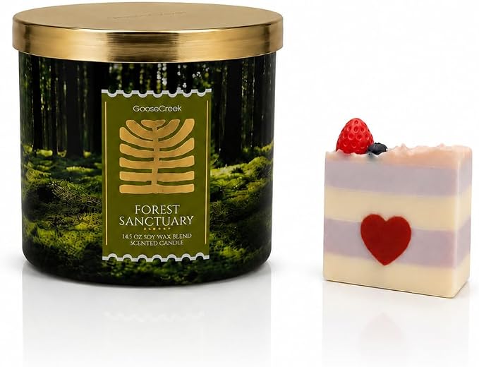 Forest Sanctuary Scented Candle, Soy Wax Blend, 14.5 oz, 3wick Pine Needles, Forest Lily, Fresh Lavender, Worn Cedarwood