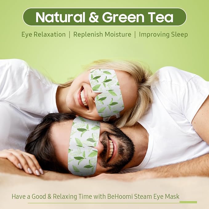 BeHoomi Steam Eye Mask, 10Packs Heated Eye Mask, Self Heating Disposable SPA Warm Compress for Eyes Sleep Mask, Travel Essentials & Relaxation Gifts for Women (Green Tea Scent)