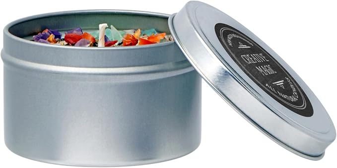 Creative Magic Candles by New Moon Beginnings - Focus, Creativity, & Concentration - Herb & Crystal Candles - Soy Aromatherapy Candle - 8oz Tin