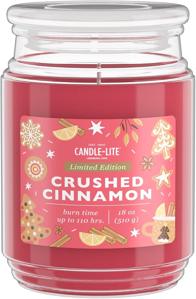 Candle-lite Holiday Scented Candles, Blend of Cinnamon with Nutmeg and Clove, 18 oz Single-Wick Jar, Proudly Poured in USA, Christmas Home Decor, 110 Hours of Burn Time, Holiday Gift for Men and Women