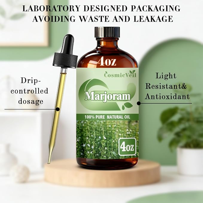 Marjoram Essential Oil Marjoram Oil for Aroma Diffuser,Humidifier,Home Fragrance,Cleaning,Body Care,Massage,Yoga,DIY Candle,DIY Soap CosmicVeil（Marjoram，4 Fl Oz (Pack of 1)）
