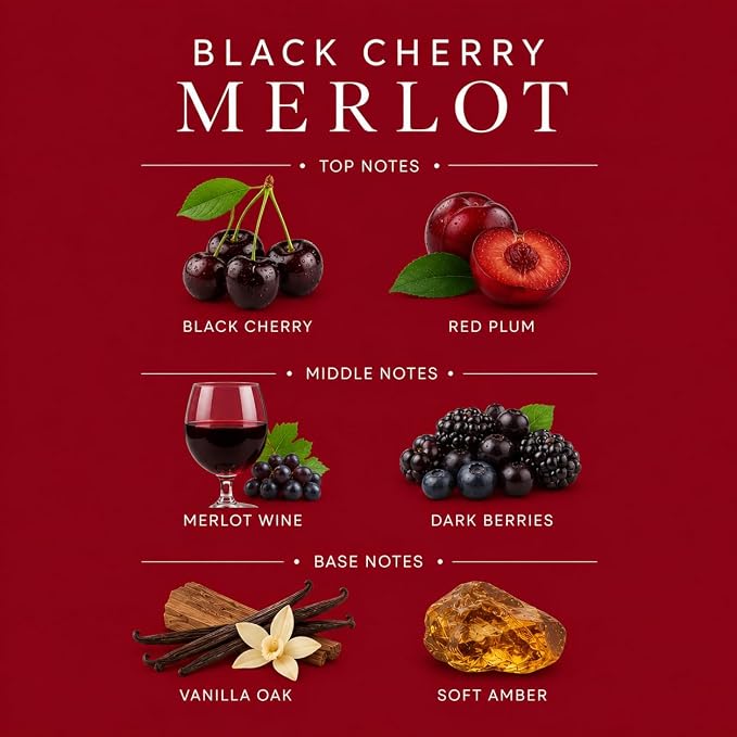 Affinati Black Cherry Merlot 3-Wick Candle – Large Soy Blend Candle, Strong Scent Throw Deep Rich Fruit Wine Candle, Premium Clean Burning Gift for Men & Women