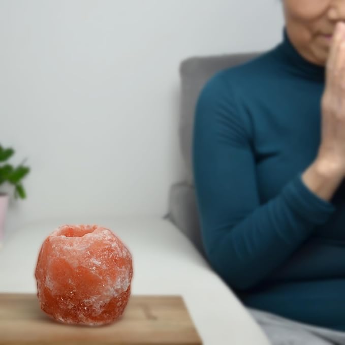 Zen'Light Himalayan Rock Salt Crystal Candle Holder - 1kg - Authentic Natural Himalayan Salt - Hand Carved - Amber Color - Tabletop - Multiple Occasions - General Use / Gifting