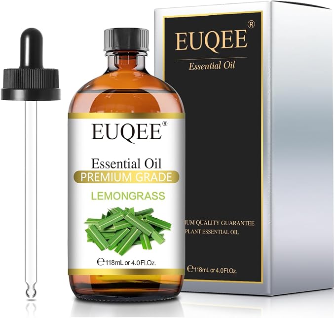 EUQEE Lemongrass Essential Oil 118ml Premium Lemongrass Oil with Glass Dropper, Great for Diffuser, Candle Making - 4Fl. Oz