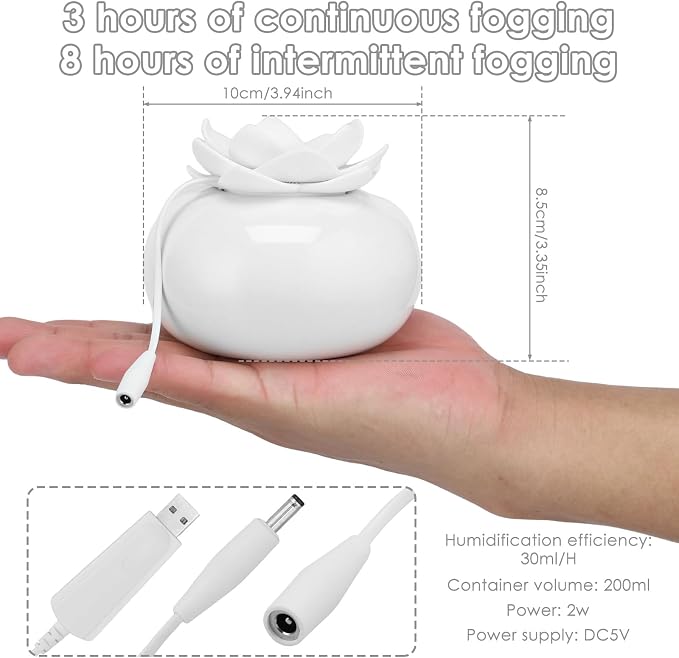 6.8 oz Water Lily Top Aromatherapy Diffusers, Decorative Essential Oil Diffusers, USB Ceramic Diffuser Humidifier, Cute Lotus Decorative Auto Shut Off, for Home Bedroom Office(White,1PCS)