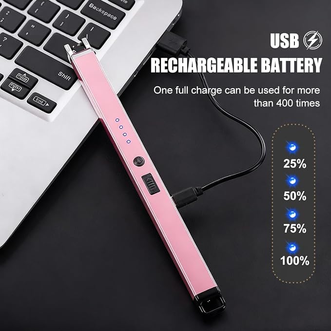 Electric Candle Lighter 2 Pack USB Rechargeable Lighters Windproof Plasma Arc Lighters Flameless Type C Long Lighter for Candle BBQ Camping Birthday Fireworks
