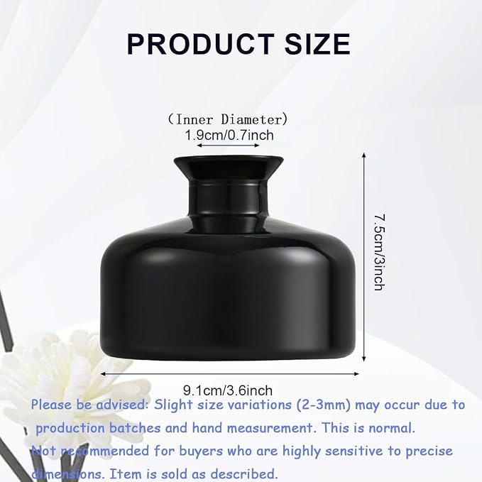 1Pcs 200ml/6.8oz Round Glass Diffuser Bottle Aromatherapy Bottle Essential Oils Container Decorative Diffuser Jars for Home Fragrance Accessories (Black)