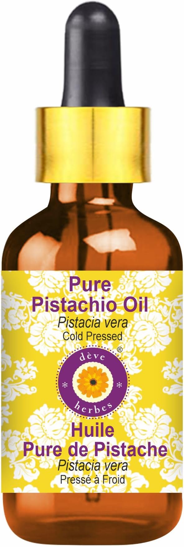 dève herbes Pistachio Oil (Pistacia vera) with Glass Dropper | Cold Pressed | Pure | Natural | For Diluting Essential oils | For Skin & Massage | Non-Sticky| Lightweight| Unisex | 30ml (1 oz)