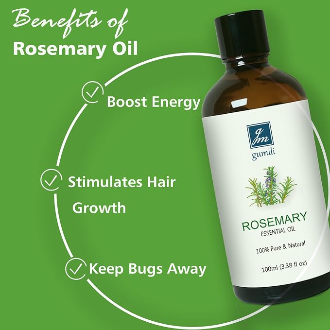 GM Gumili Rosemary Essential Oil, Pure Undiluted Rosemary Oil for Hair Growth, Diffuser, Skin, Spray - 100ml