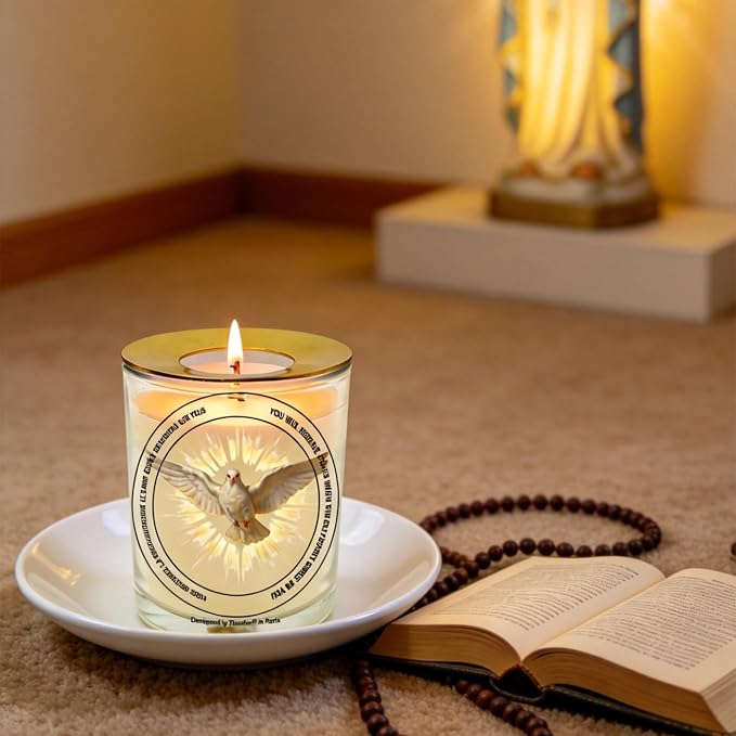 Holy Spirit Prayer Candle 50 Hours│Hand-Poured Natural Soy Wax│Spirit of Truth, Unifier of the Church, Spiritual Gifts, Advocate, Divine Person of the Trinity│Design in Paris│3“×3.6”