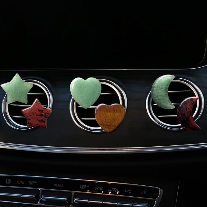 Set of 3 Crystal Stone Car Air Vent Clips, Moon Star Heart Quartz Charm Car Air Freshener Clip, Air Conditioning Outlet Clip, Cute Car Interior Decoration Accessories for Men Women (Brown, Unscented)