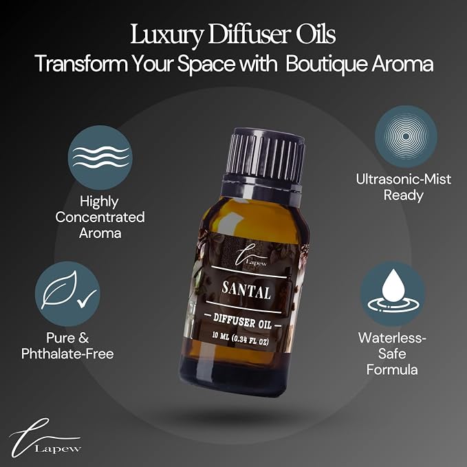 Lapew Santal Waterless Diffuser Oil | Fragrance Oil for Nebulizer & Cold Air Diffusers | Scented Home Oil | 0.34 fl oz