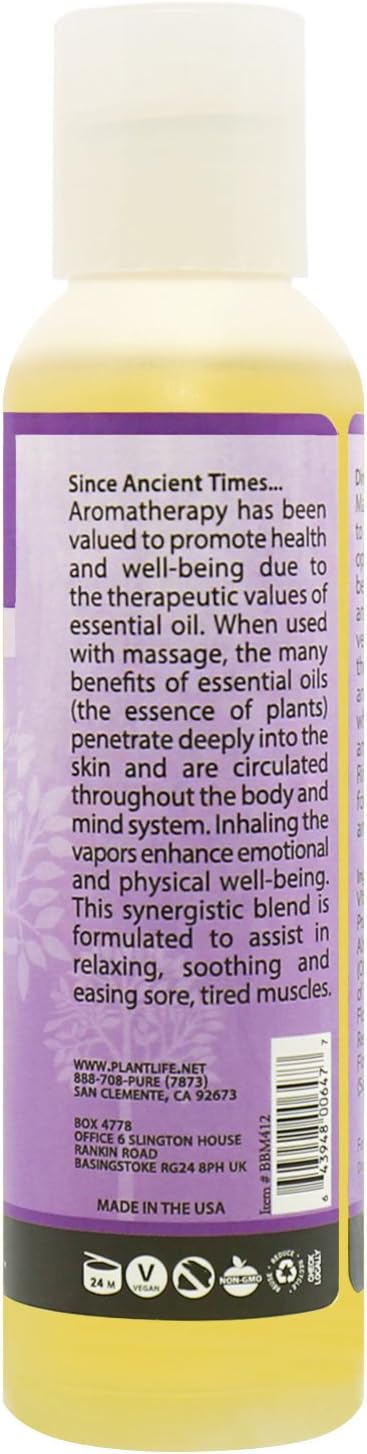 Plantlife Sore Muscle Massage Oil - Absorbs Deeply into The Skin and is Circulated Throughout, Providing Optimum Benefit to The Mind and Body - Made in California 4 oz