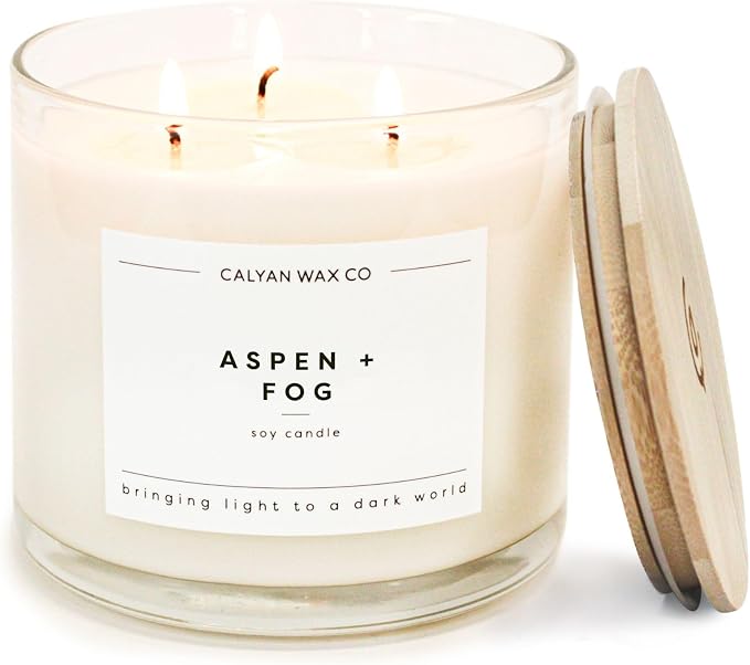 Calyan Wax Co. Aspen & Fog 3 Wick Scented Candle - 43 Hour Burn - Luxury 3 Wick Soy Candles - Clean Soy Wax Candles - Long Lasting Large Glass Jar Candle for Home - 14.9oz