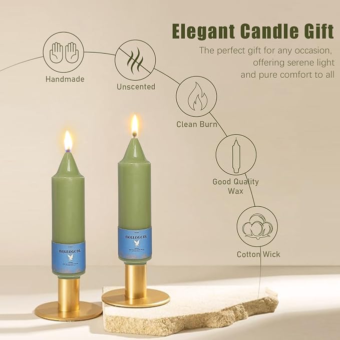 Smokeless Candlesticks Short Taper Candle,Unscented 5 Inches Grass Green Candle Sticks Dripless Tapered Candles for Home Décor Weddings Seasons Gifts(4pcs-Grass Green)