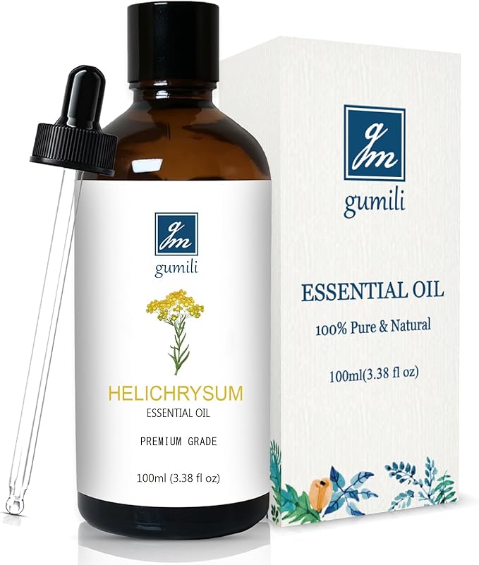 GM Gumili Helichrysum Essential Oil, 100% Pure Helichrysum Oil for Skin, Bruising, Body, Spray & DIY- 100ml