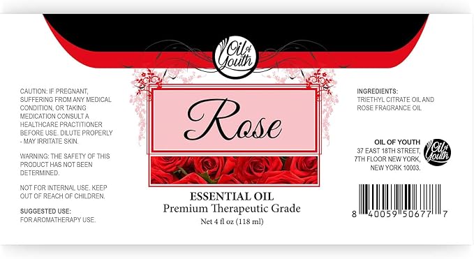 Oil of Youth Rose Essential Oil - Therapeutic Grade Aromatherapy Oil for Diffuser, Skin, Hair, Perfume & Candle Making - 4 fl oz with Dropper