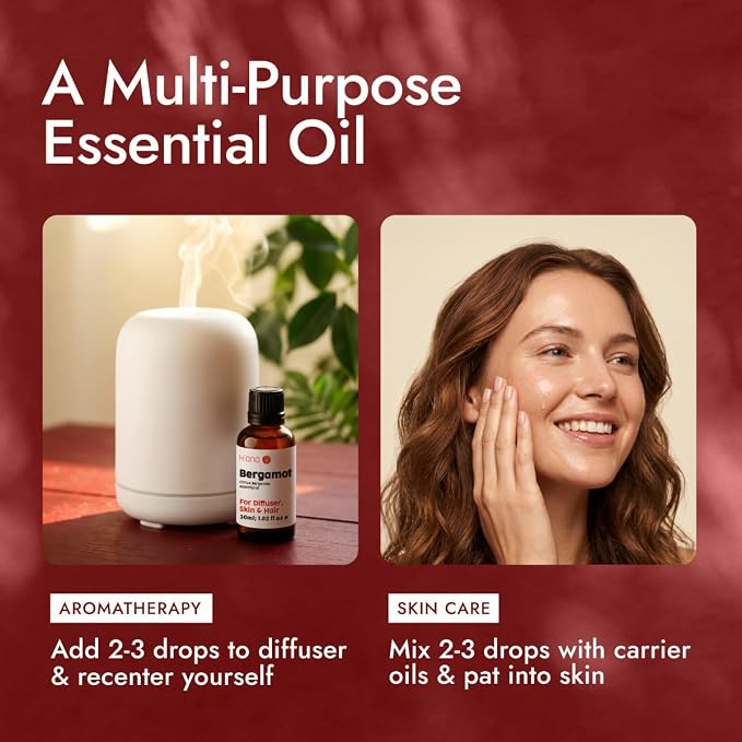 H'ana Bergamot Oil - 1.02 Fl Oz Bergamot Essential Oil for Hair, Skin, Diffuser, Aromatherapy & DIY