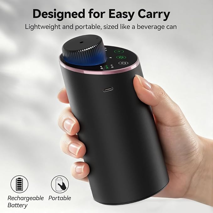Waterless Essential Oil Diffuser Aromatherapy Scent Diffusers for Home Large Room, Bedroom, Car, Office, Desk, Battery Operated Mini Portable Air Freshener, 3 Countdown Timers & 3 Mist Levels