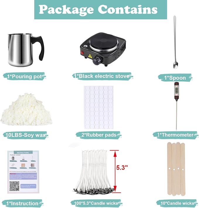 Soy Wax Candle Making Kit Supplies With Wax Melter, Natural Candle Wax For Candle Making, DIY Art&Crafts Kit for Adults,Beginner, Including 10lbs Soy Wax Flakes, Electric Stove,CandleWick,Melting Pot