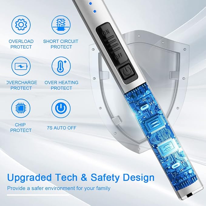 Electric Arc Windproof Lighter Flameless USB Rechargeable Lighter with Safety Lock for Candle BBQ Camping (Silver)