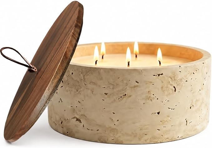 5-Wick Scented Candle-American Sandalwood,Soy Coconut Wax Blend Candle with Acacia Wood Lid,44oz Large Candle,55-Hour Long Burning,Aromatherapy Candle for Home Decor