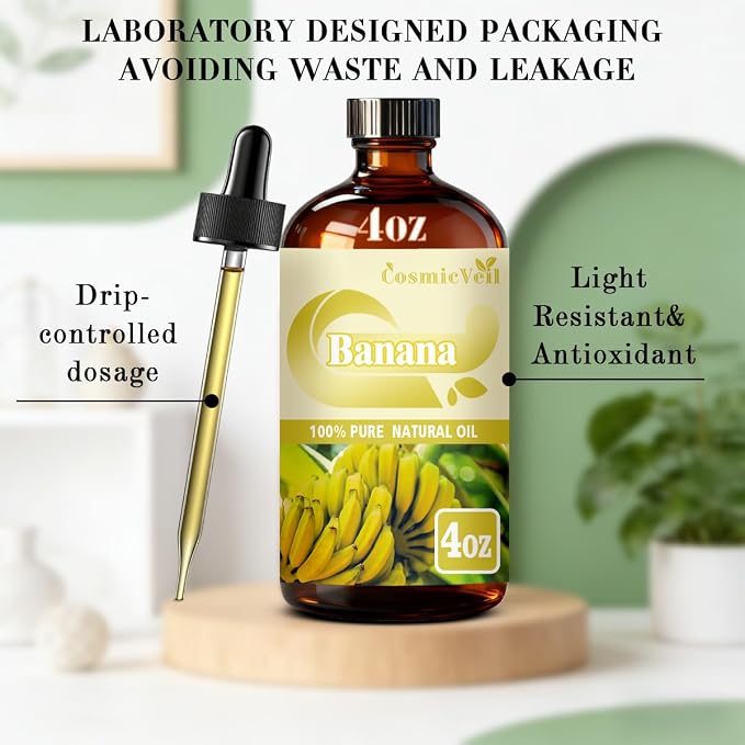 Banana Essential Oil Banana Oil for Aroma Diffuser,Humidifier,Home Fragrance,Cleaning,Body Care,Massage,Yoga,DIY Candle,DIY Soap CosmicVeil（Banana，4 Fl Oz (Pack of 1)）