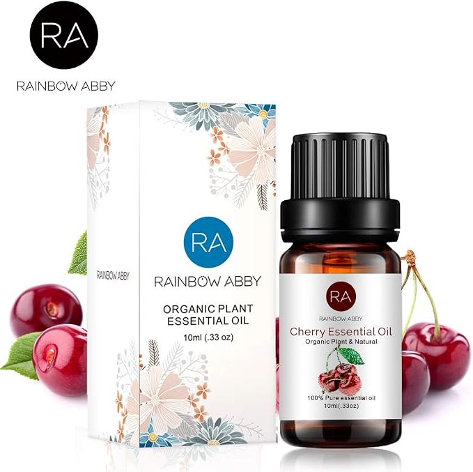 RAINBOW ABBY 100% Pure Organic Cherry Essential Oil, 10ml - Aromatherapy, Massage, Yoga, Meditation, Bath, Skin Care