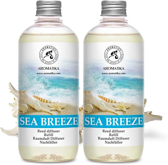 Reed Diffuser Refill Set Sea breeze 2 х 17Fl Oz - Aroma Refill for Reed Diffuser - Long Lasting Home Fragrance - Air Freshener - Fresh Scent - Aromatherapy - Home decor - Air diffuser