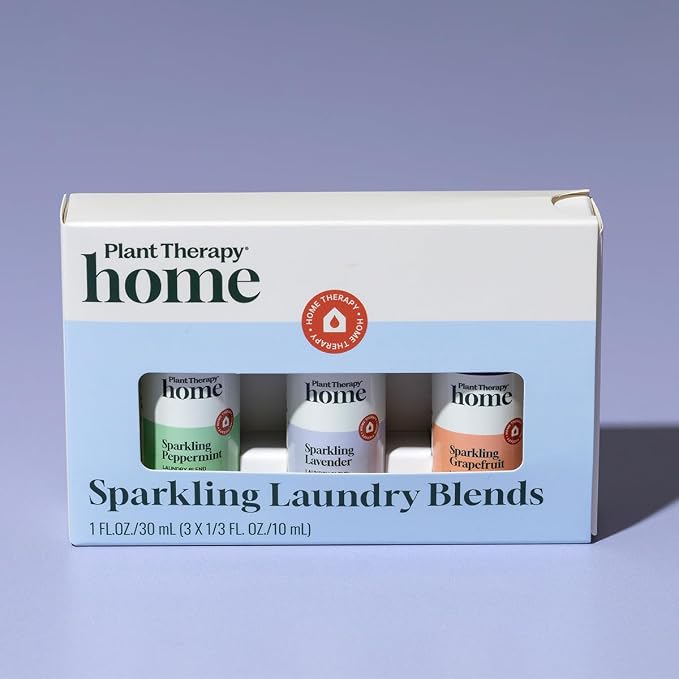 Plant Therapy Home Sparkling Laundry Essential Oil Blends Set of 3, Peppermint, Grapefruit & Lavender, Pure, Undiluted, Wash Fragrance and Scent Enhancer