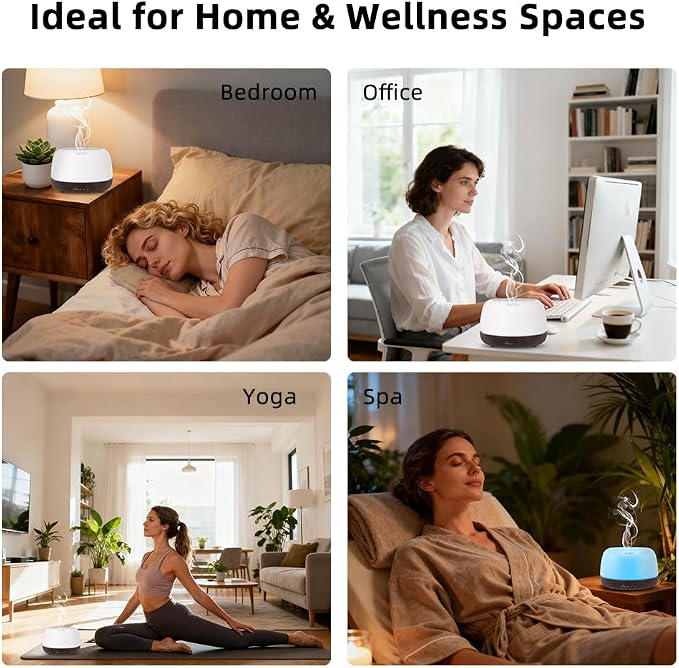 300ML Essential Oil Diffuser with Remote Control,Quiet Ultrasonic Cool Mist Diffuser,7 Color LED Light,Timer&Auto Shut-Off for Bedroom,Office,Yoga & Spa–Black Walnut Grain