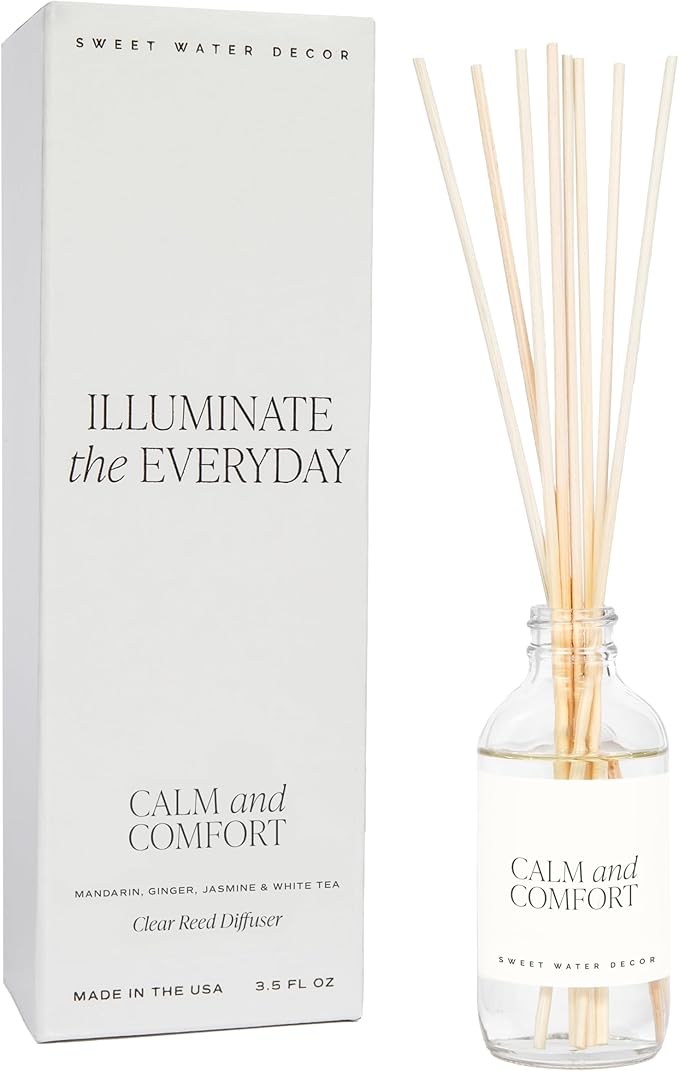 Sweet Water Decor Calm and Comfort Reed Diffuser Set | Mandarin, Ginger, Jasmine, White Tea Spa Scented Diffusers | Air Freshener | Housewarming Gift | Aromatic Stress Relief