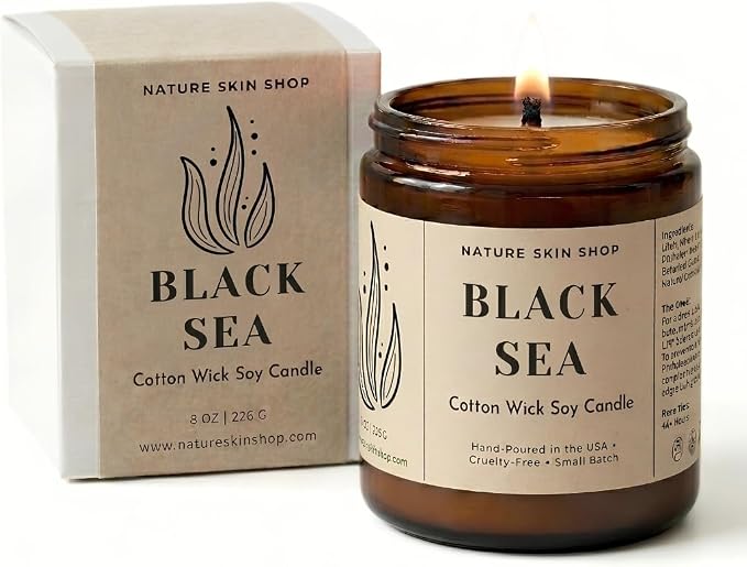 Nature Skin Shop Black Sea Artisan Soy Candle Marine Aromatherapy Home Fragrance Vegan Cotton Wick 8 oz