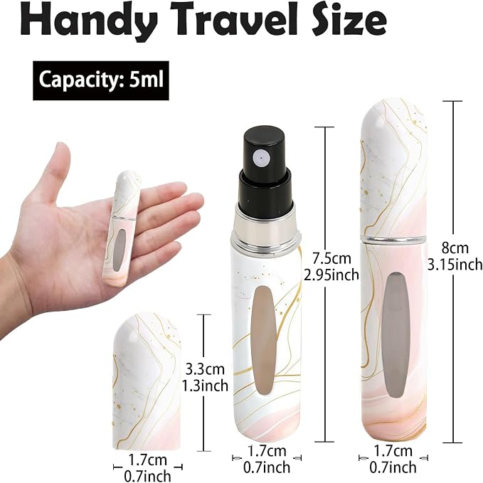 Refillable Perfume Atomizer Travel Bottles– Portable Leakproof Mini Sprayer for Cologne & Essential Oils, Plastic Empty Perfume Bottles with Unique Patterns,2 Pcs Pack of 5 ml (Striped and black)