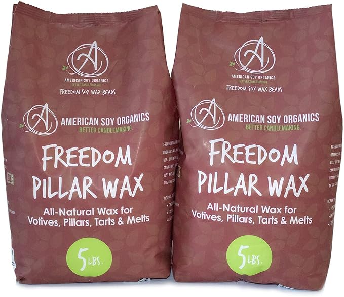 American Soy Organics Freedom Soy Wax Beads for Pillar Candle Making - Natural Supplies - Paraffin-Free,Beeswax-Free Candle Wax for Votives, Pillars, Tarts, Tealights and Melts 10lbs