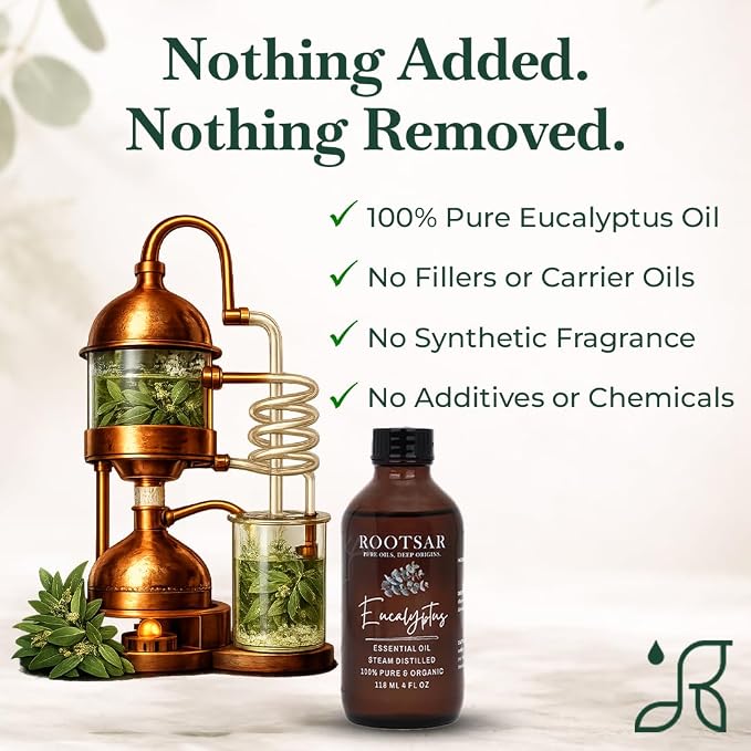 Eucalyptus Essential Oil – 100% Pure Organic Eucalyptus Oil, Steam Distilled, 4 FL OZ / 118 ML – Premium Essential Oil for Diffuser, Aromatherapy, Massage, Skin Care, Candle & Soap Making
