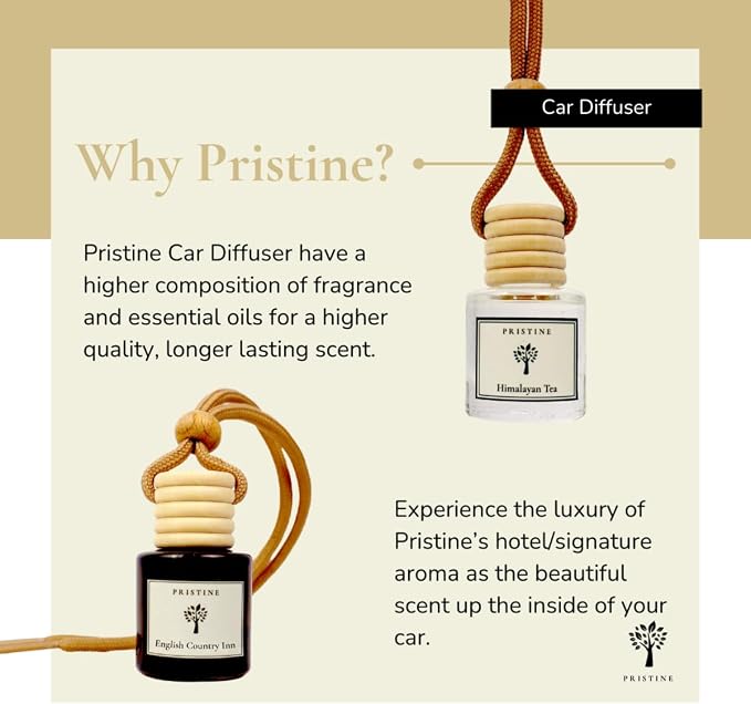 PRISTINE Car Air Freshener/Top 4 Hotel Blend Essential Oils 4 Pcs Set Mini Hanging Teakwood Cap Diffuser for Car Aroma Scenting/Cute Long-Lasting Fragrance for 30 Days of Aroma in Car