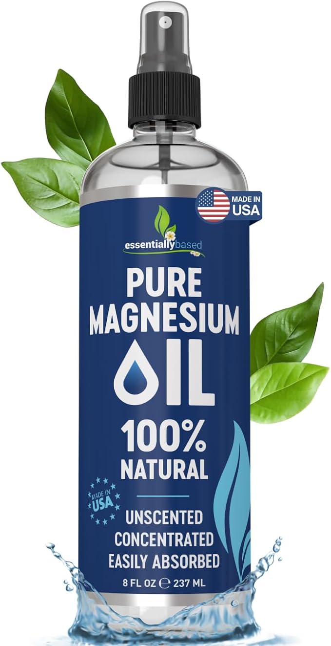 Pure Magnesium Oil Spray 8oz - Topical Magnesium Spray for Sleep & Feet - Extra Strength - USP Grade - 100% Natural and Organic Oil for Muscle Pain & Cramps - Less Sting - Less Itch - Made in USA