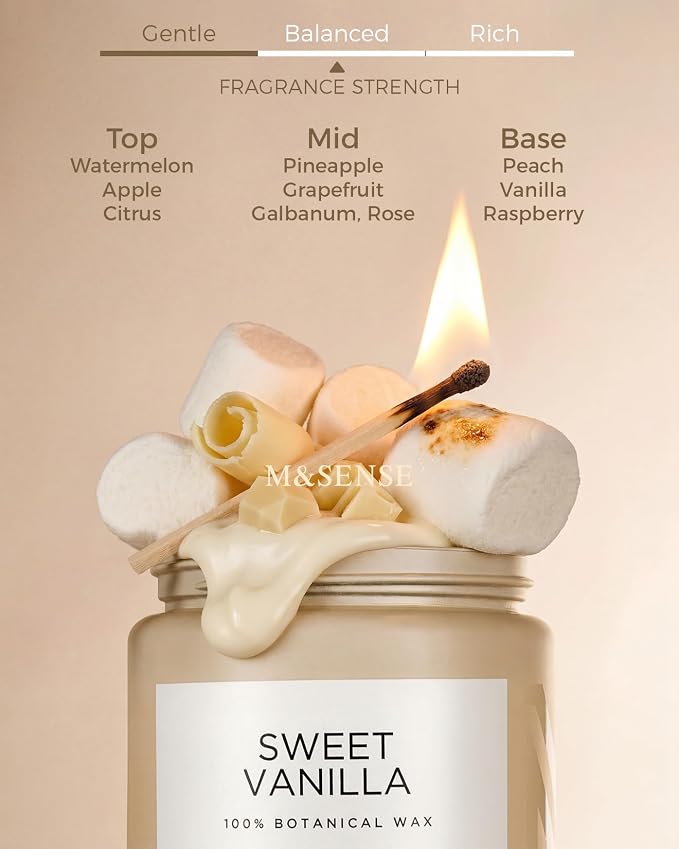 M&SENSE Vanilla Scented Candles, 19.4oz Large Natural Soy Wax, 110 Hours Long Lasting, Non Toxic Organic Candles Clean Burn, Sweet Smelling for Stress Relief, Aromatherapy Relaxing Gifts for Women