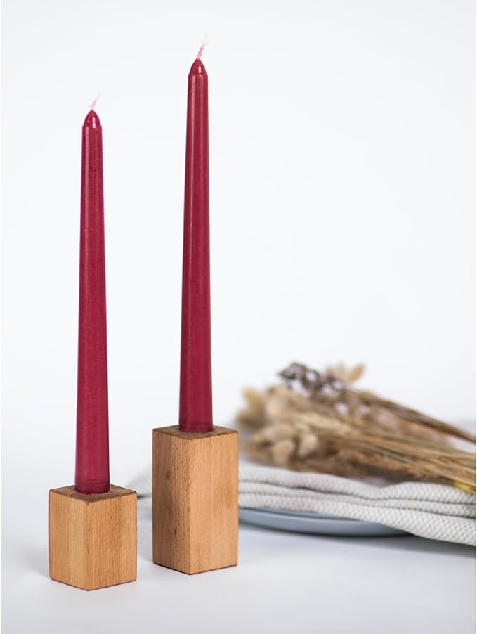 CANDWAX Bordeaux 8 inch Taper Candles Set of 4 - Unscented Smokeless Dripless Tall Candlesticks - Ideal for Party, Wedding or as a Romantic Dinner Table Centerpiece - Tapered Candle Sticks