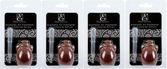 Hosley Terracotta Diffuser Pot Set – 4 Pack, Brown, Bathroom Decor for Essential Oils, Aromatherapy, Spa, Meditation, Office, Wedding Gifts