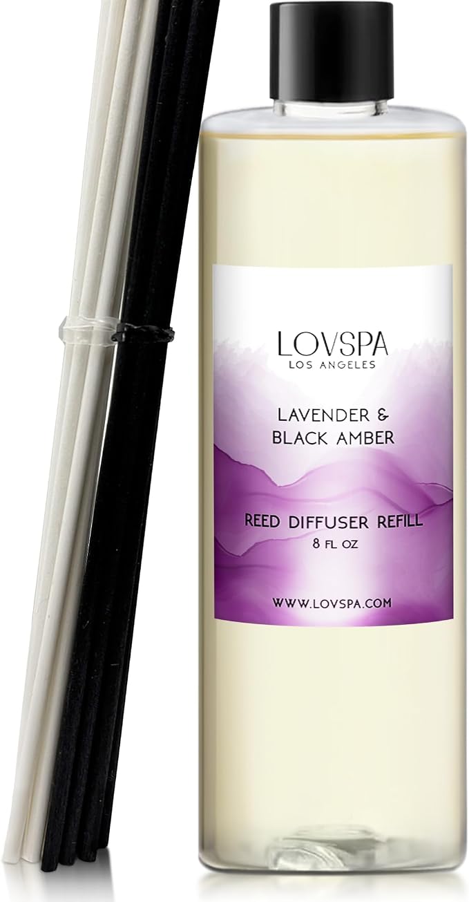 Lavender & Black Amber Diffuser Oil - Essential Oils for Diffuser Refill & Air Freshener Room Spray - Long-Lasting & Natural Home Fragrance, Scented Oil for Diffusers, USA Made, 8 oz