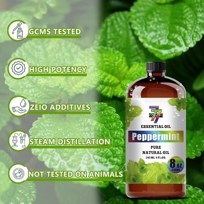 Peppermint Essential Oil, Peppermint Oils, for Diffuser, DIY Candles, Soap, Humidifier, Cleaning, Office, Gift, Essential Oil, GV77ZF Peppermint Fragrance Oil - 8 fl oz (240 ml)